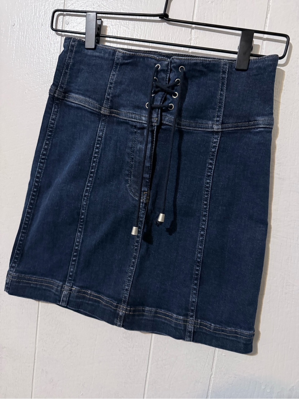 Free People Dark Indigo Lace-Up Denim Mini Skirt - Picture 4 of 7
